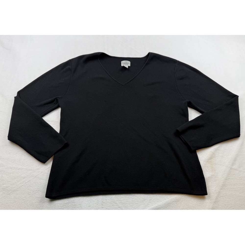 Chico's Black Sweater V Neck Silk Blend Size 2 Large